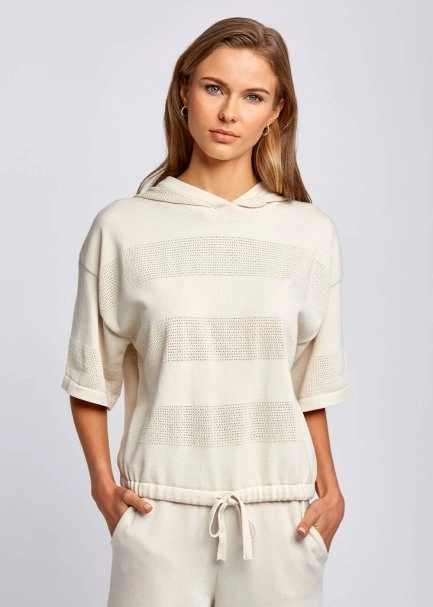 Organic Cotton Hooded Beige Knit Sweater - 1