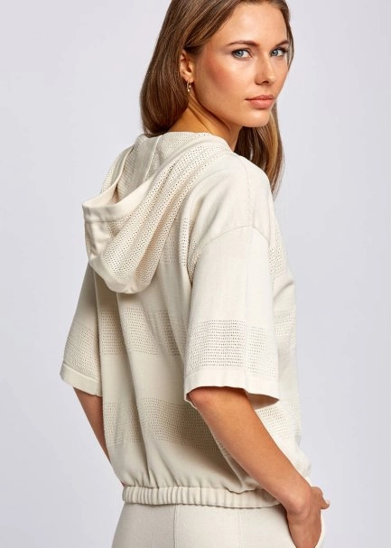 Organic Cotton Hooded Beige Knit Sweater - 7