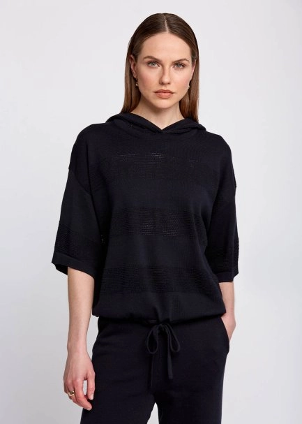 Organic Cotton Hooded Navy Knit Sweater - 1