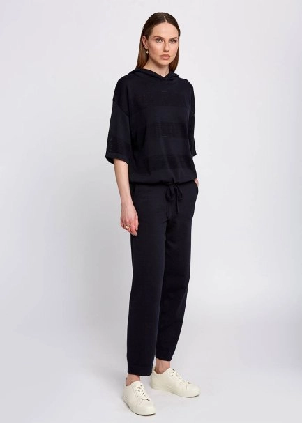 Organic Cotton Hooded Navy Knit Sweater - 2