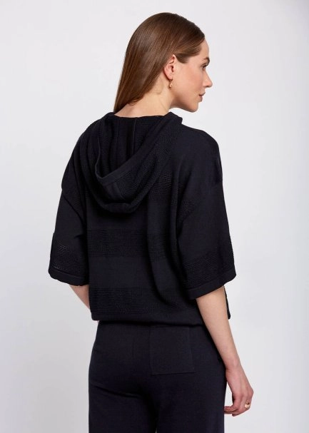 Organic Cotton Hooded Navy Knit Sweater - 3