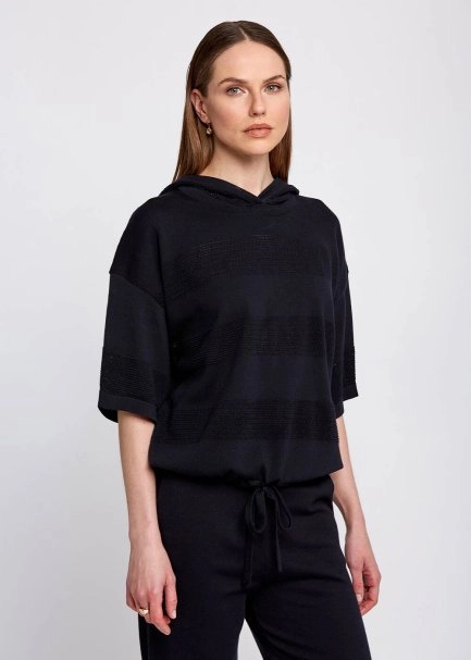 Organic Cotton Hooded Navy Knit Sweater - 4