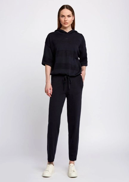 Organic Cotton Hooded Navy Knit Sweater - 5