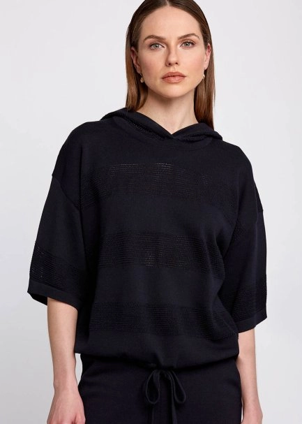 Organic Cotton Hooded Navy Knit Sweater - 6