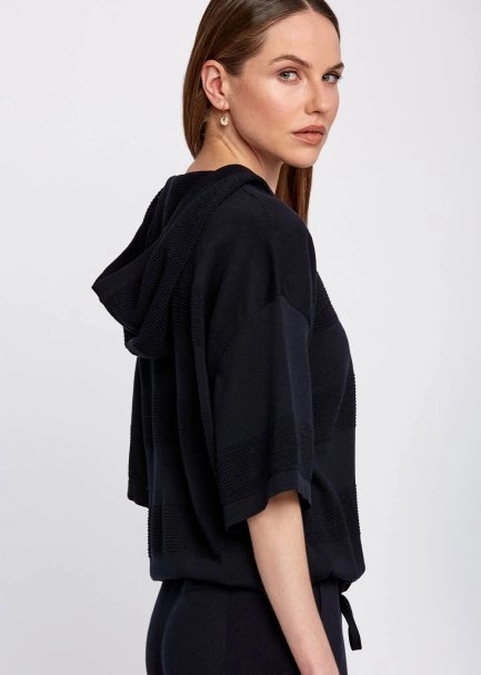 Organic Cotton Hooded Navy Knit Sweater - 7