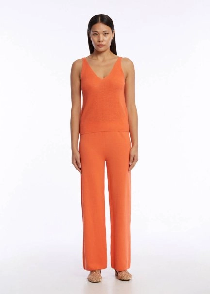 ORGANIC COTTON LINEN BLEND APRICOT KNIT PANTS - 2