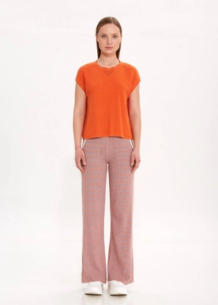 ORGANIC COTTON LINEN BLEND APRICOT KNIT TOP - 2
