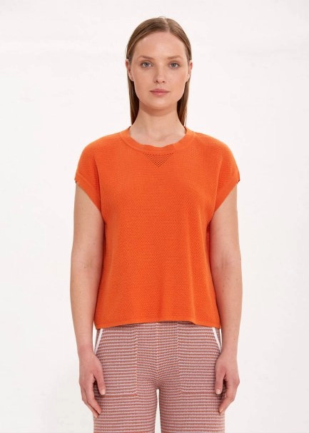 ORGANIC COTTON LINEN BLEND APRICOT KNIT TOP - 1
