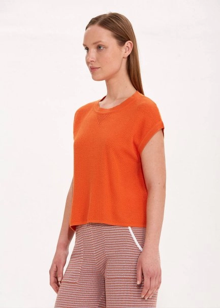 ORGANIC COTTON LINEN BLEND APRICOT KNIT TOP - 3