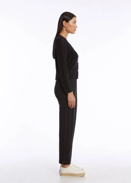 ORGANIC COTTON LINEN BLEND BLACK KNIT CARDIGAN - 4