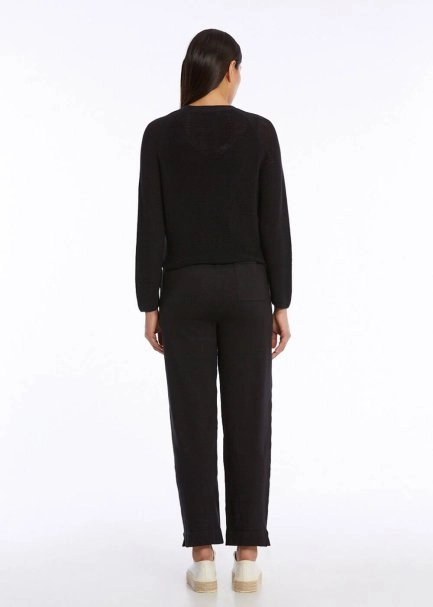 ORGANIC COTTON LINEN BLEND BLACK KNIT CARDIGAN - 5