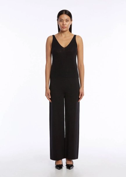 ORGANIC COTTON LINEN BLEND BLACK KNIT PANTS - 2