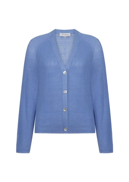 ORGANIC COTTON LINEN BLEND CORNFLOWER KNIT CARDIGAN - 8