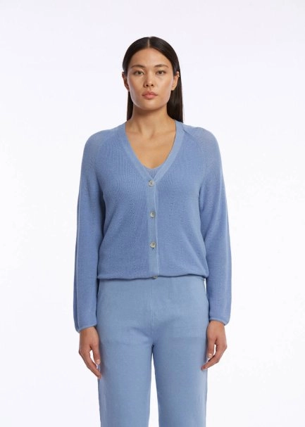 ORGANIC COTTON LINEN BLEND CORNFLOWER KNIT CARDIGAN - 1