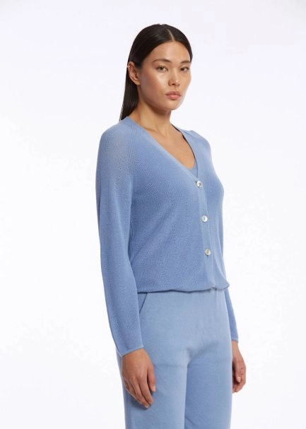 ORGANIC COTTON LINEN BLEND CORNFLOWER KNIT CARDIGAN - 3