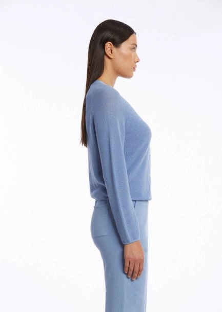 ORGANIC COTTON LINEN BLEND CORNFLOWER KNIT CARDIGAN - 5