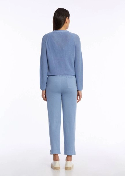 ORGANIC COTTON LINEN BLEND CORNFLOWER KNIT CARDIGAN - 7