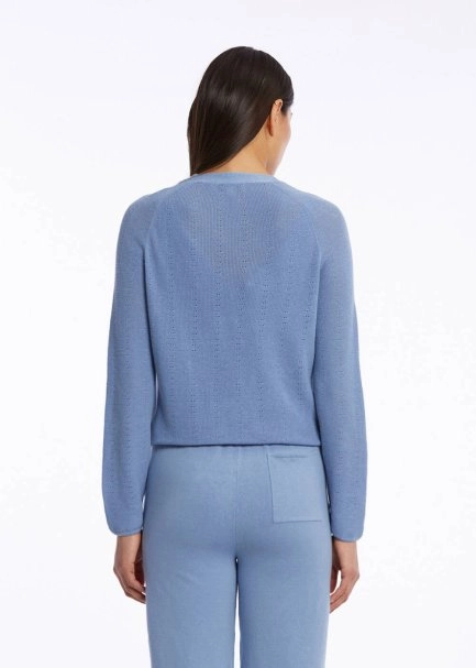 ORGANIC COTTON LINEN BLEND CORNFLOWER KNIT CARDIGAN - 4