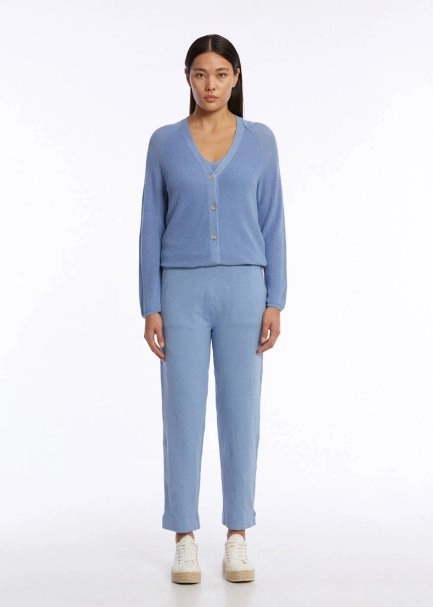 ORGANIC COTTON LINEN BLEND CORNFLOWER KNIT CARDIGAN - 2