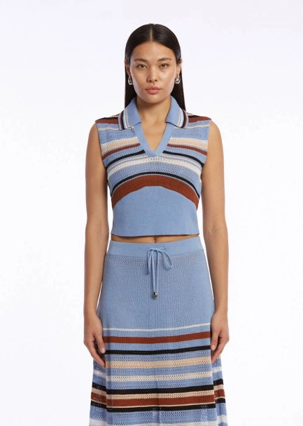 ORGANIC COTTON LINEN BLEND CORNFLOWER KNIT TOP - 1