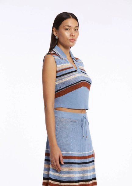 ORGANIC COTTON LINEN BLEND CORNFLOWER KNIT TOP - 3