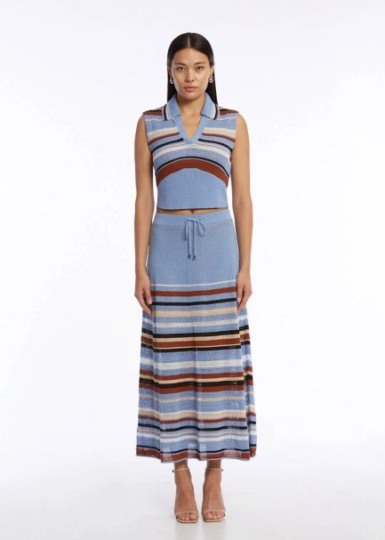 ORGANIC COTTON LINEN BLEND CORNFLOWER KNIT TOP - 2