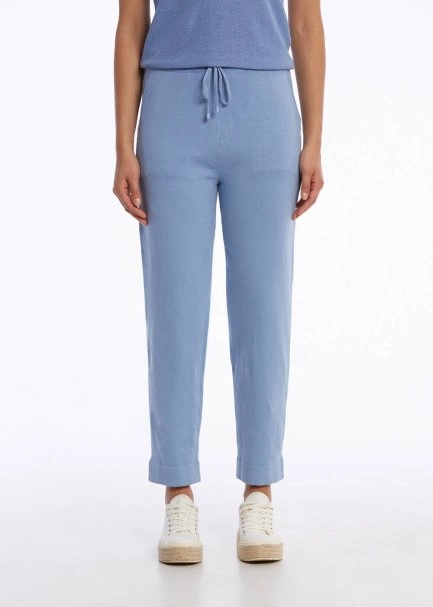 ORGANIC COTTON LINEN BLEND KNIT PANTS CORNFLOWER - 1