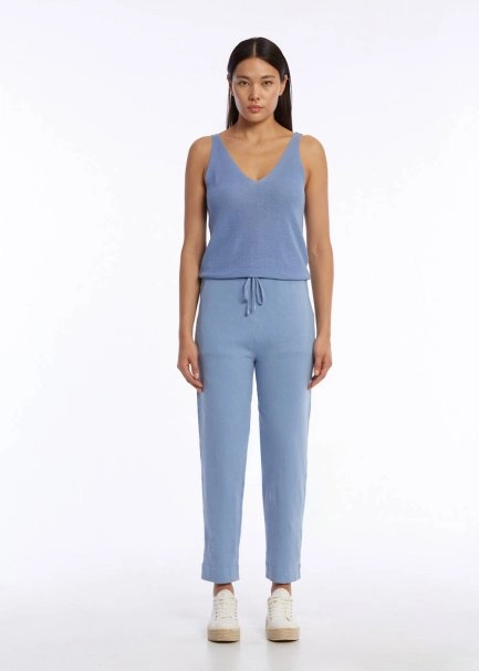 ORGANIC COTTON LINEN BLEND KNIT PANTS CORNFLOWER - 2