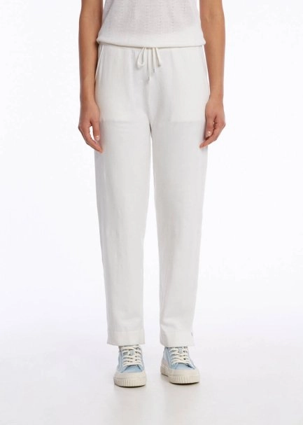 ORGANIC COTTON LINEN BLEND KNIT PANTS WHITE - 1