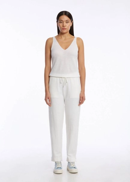 ORGANIC COTTON LINEN BLEND KNIT PANTS WHITE - 2