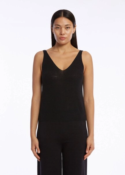 ORGANIC COTTON LINEN BLEND KNIT TOP BLACK - 1