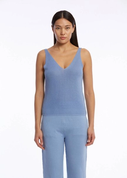 ORGANIC COTTON LINEN BLEND KNIT TOP CORNFLOWER - 1