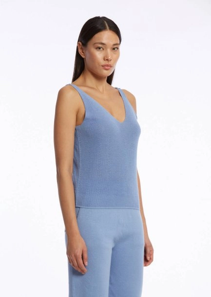 ORGANIC COTTON LINEN BLEND KNIT TOP CORNFLOWER - 3