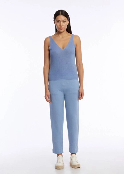 ORGANIC COTTON LINEN BLEND KNIT TOP CORNFLOWER - 2