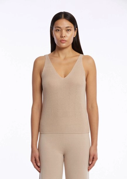 ORGANIC COTTON LINEN BLEND KNIT TOP DESERT - 1