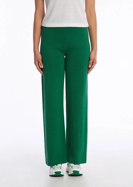 ORGANIC COTTON LINEN BLEND OASIS GREEN KNIT PANTS - 1