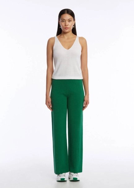 ORGANIC COTTON LINEN BLEND OASIS GREEN KNIT PANTS - 2
