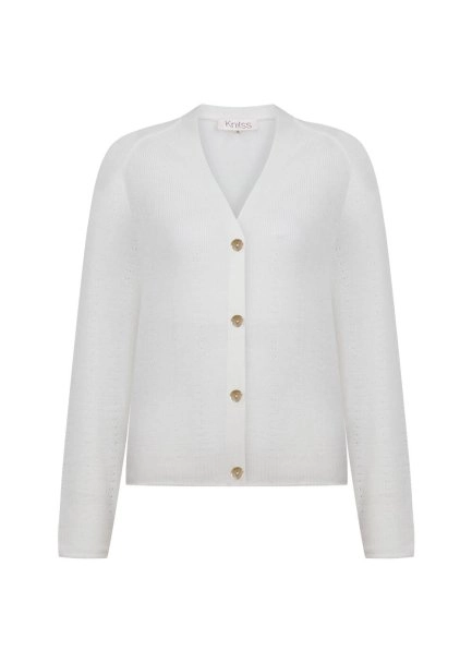 ORGANIC COTTON LINEN BLEND WHITE KNIT CARDIGAN - 6