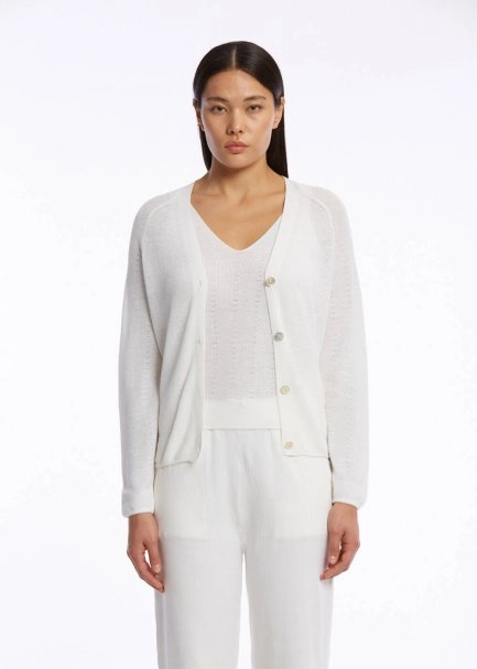 ORGANIC COTTON LINEN BLEND WHITE KNIT CARDIGAN - 1