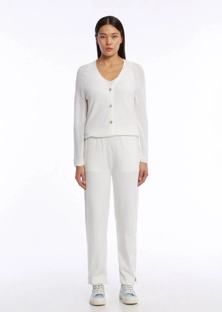 ORGANIC COTTON LINEN BLEND WHITE KNIT CARDIGAN - 2