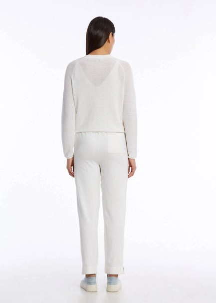 ORGANIC COTTON LINEN BLEND WHITE KNIT CARDIGAN - 5