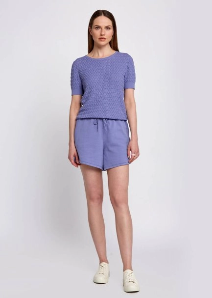 Organic Cotton Purple Mini Knit Shorts - 5