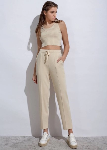 Organıc Cotton Sand Knıt Pants - 2