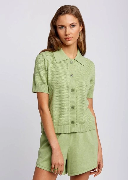 Organic Cotton Short Sleeve Mint Knit Cardigan - 1