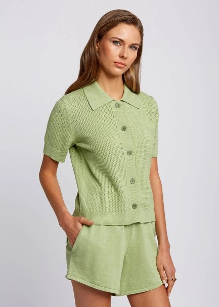 Organic Cotton Short Sleeve Mint Knit Cardigan - 4