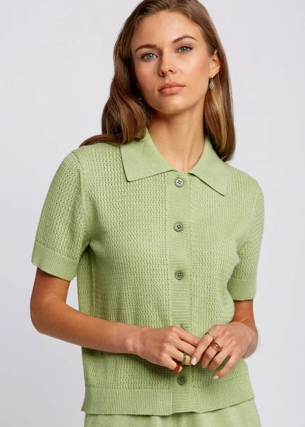 Organic Cotton Short Sleeve Mint Knit Cardigan - 6