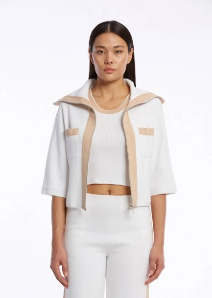 ORGANIC COTTON WHITE BEIGE KNIT JACKET - 1