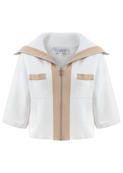 ORGANIC COTTON WHITE BEIGE KNIT JACKET - 6