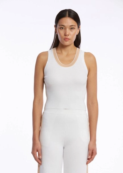 ORGANIC COTTON WHITE BEIGE KNIT TOP - 1