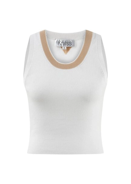 ORGANIC COTTON WHITE BEIGE KNIT TOP - 6